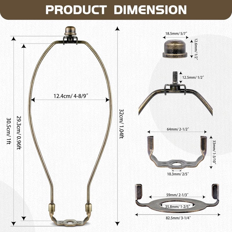 GooChan Lamp Shade Harp, Antique Brass Lamp Harp Frame Lampshade Bracket, Detachable Shade Holder for Floor or Table Light (Bronze, 12-Inch) - Image 2